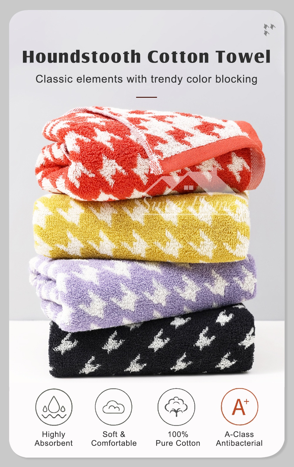 Houndstooth Pure Cotton Towel-1